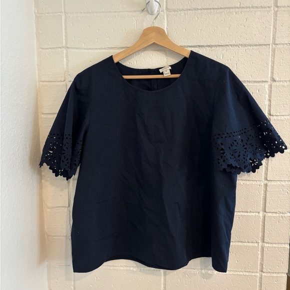 J Crew navy blue floral sleeve top - Picture 2 of 5